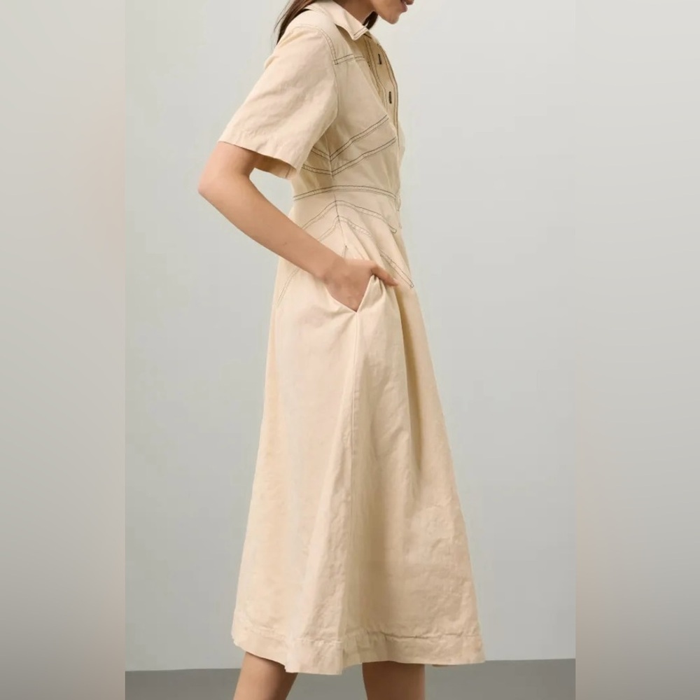 Rosetta Getty Beige Button-Front Midi Dress. Size 8 and Size 12 - Picture 2 of 12